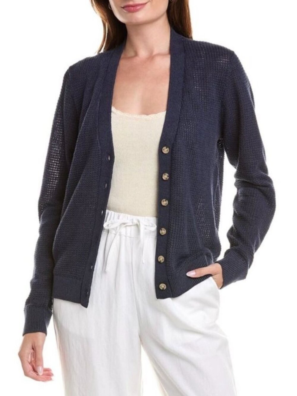 Onia Linen Navy Knit Cardigan Size M NWT